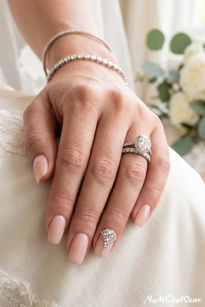 crystal accent wedding nail arts for women with elegant sparkling bridal manicure