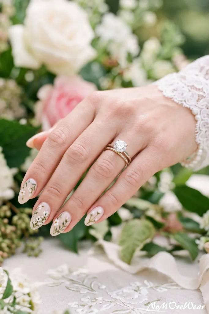 floral garden wedding nail arts for women with botanical bridal manicure design