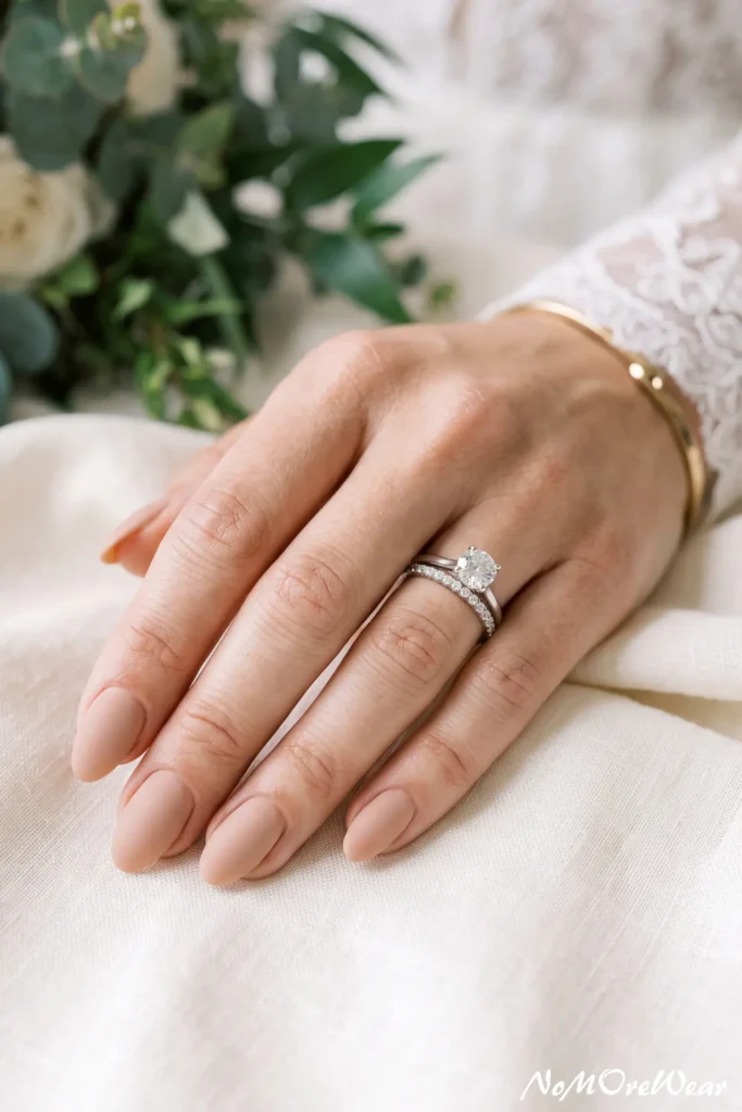 velvet matte nude wedding nail arts for women with modern elegant bridal manicure