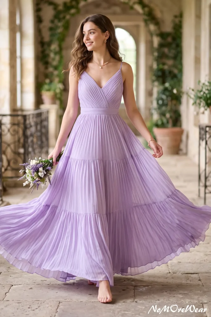 lavender chiffon A-line graduation dress knee length soft romantic elegant women