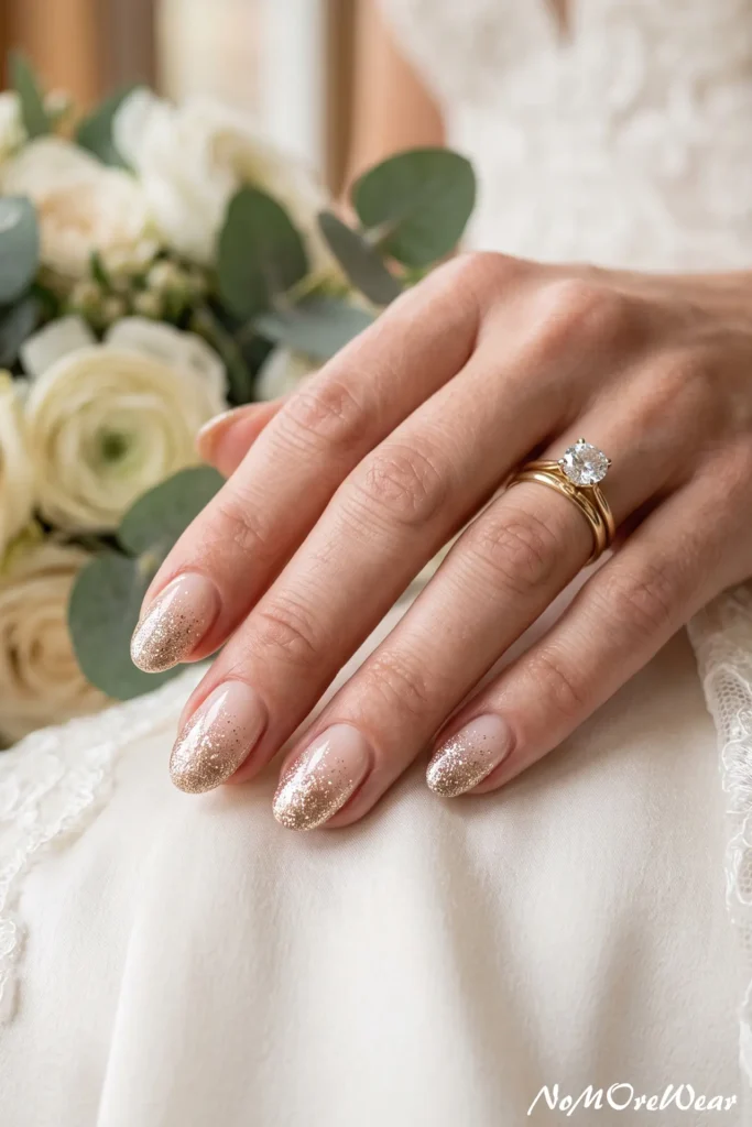 champagne glitter ombre wedding nail arts for women with glamorous bridal manicure design